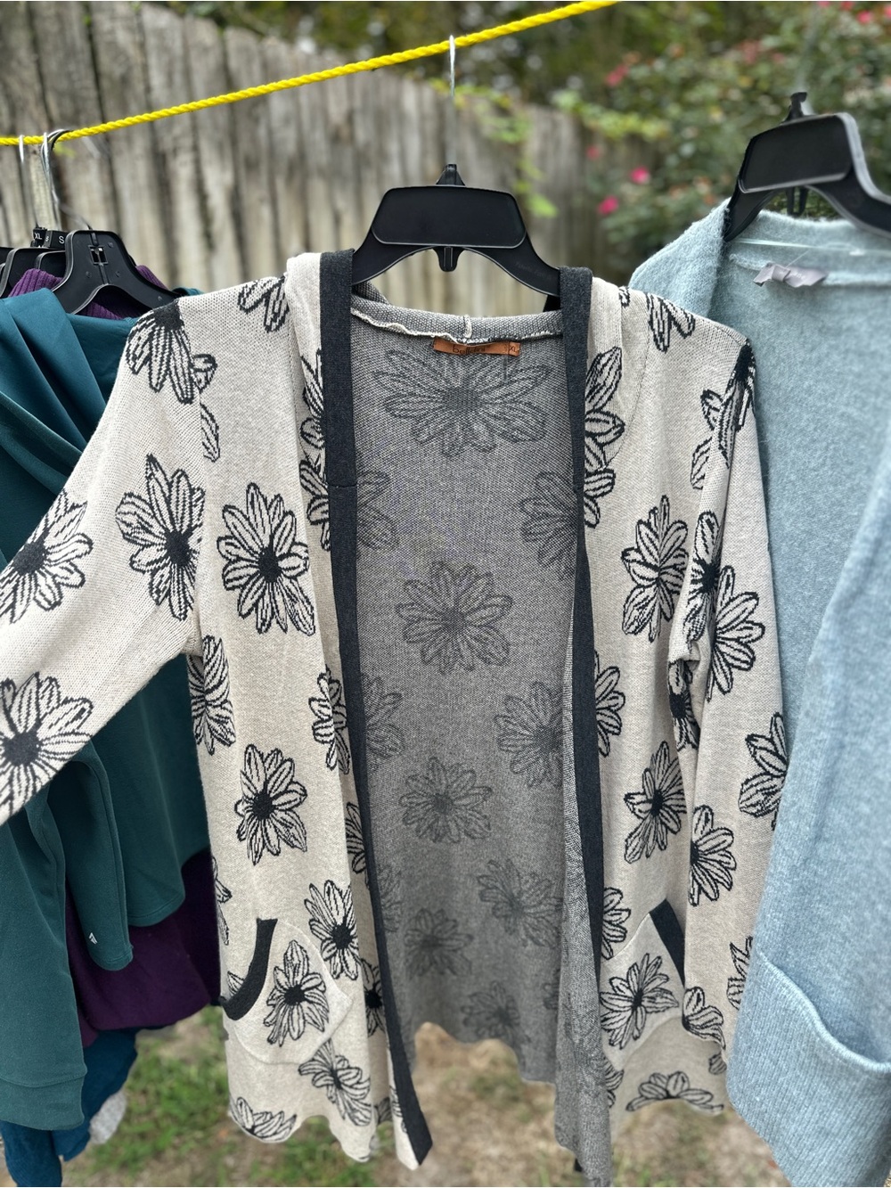 Belldini Cream and Black Floral Open Cardigan